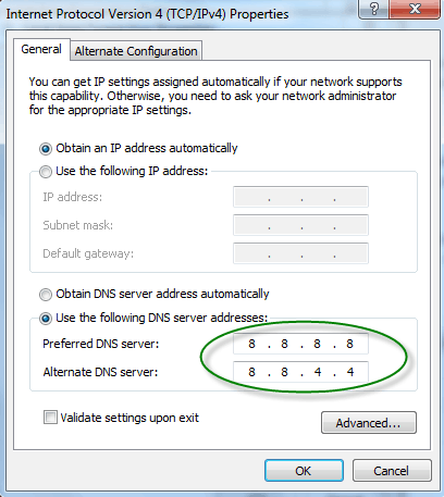 Google Public DNS Setup Windows 7