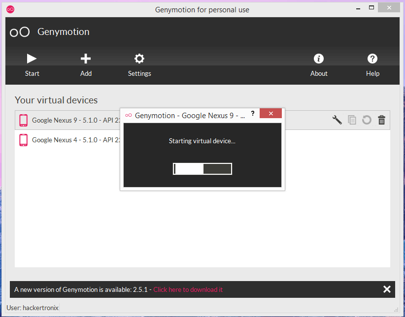 Genymotion Starting Virtual Machine