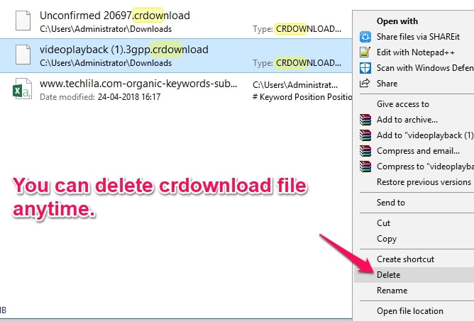 Eliminazione del file CRDOWNLOAD