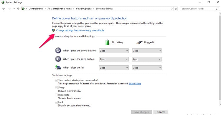 Cambiar la configuración que actualmente no está disponible