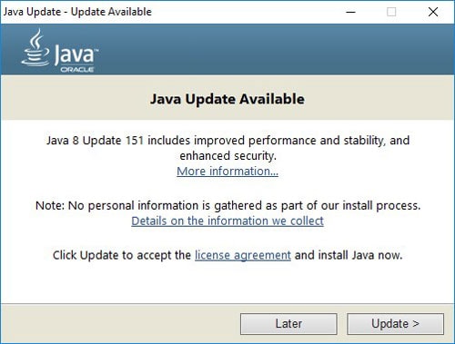 Доступно обновление Java