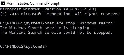 Net exe stop windows search отказано в доступе