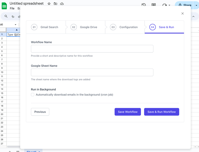 Saving workflow in Google Sheet