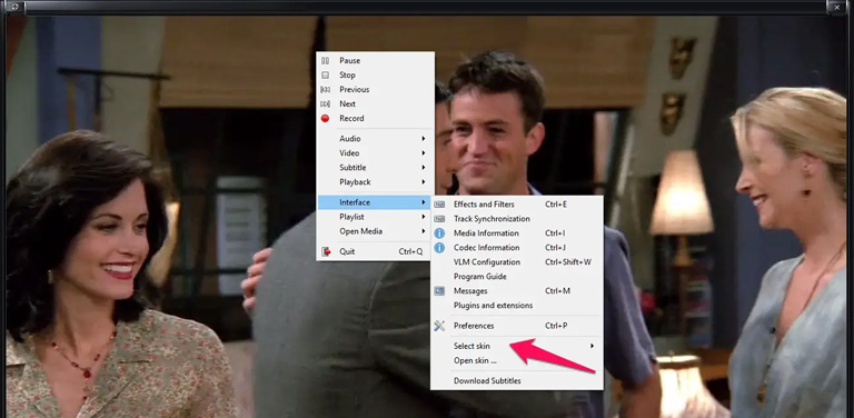 VLC Media Player right click to select skin